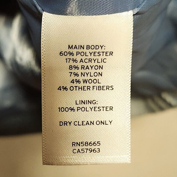 Halogen Women's Size XS Blue and White Plaid Double Breasted‎ Pea Coat W/Pockets - Picture 5 of 8